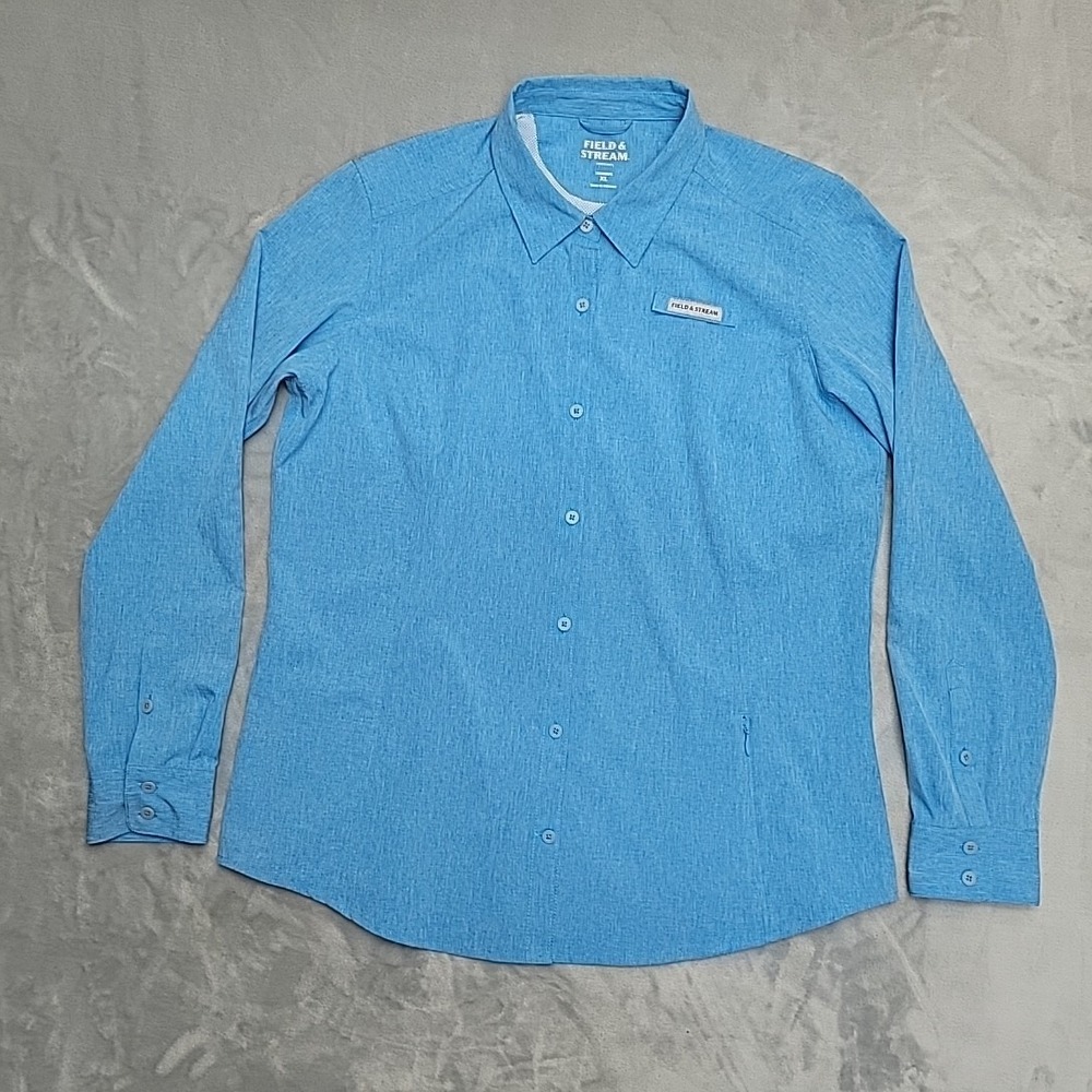 Field & Stream Button Up Shirt Women XL Blue Fishing Hiking Outdoor Performance